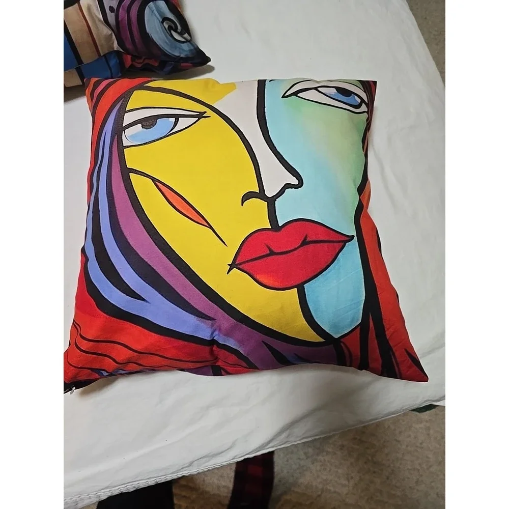 Set‎ Of 4 Pillows 16x16 Throws Faces abstract art pillow in a Picass Style Fun